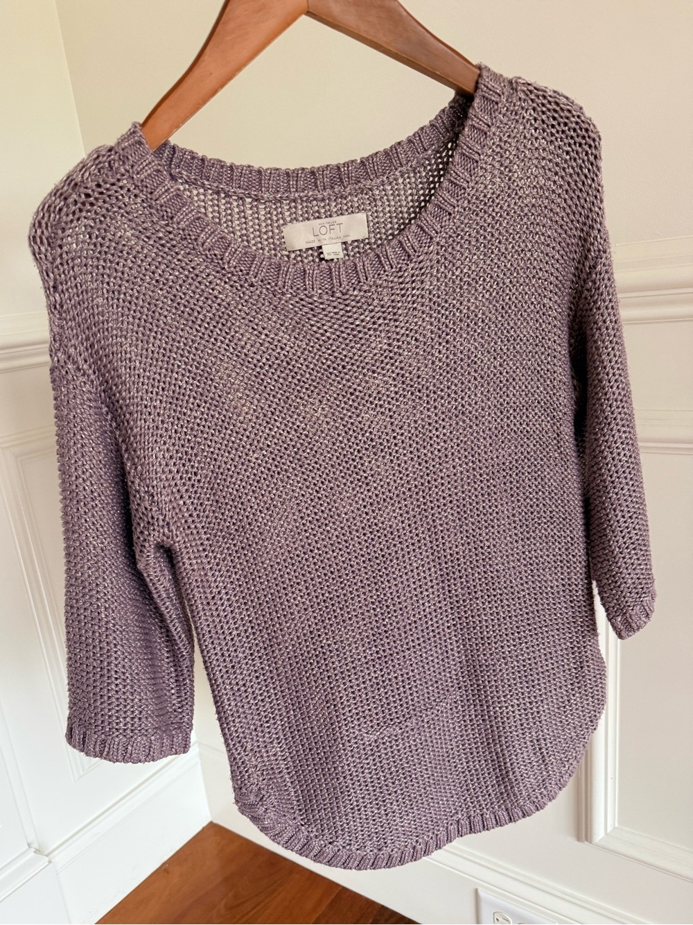Ann Taylor LOFT Women Sweater Top Soft Lavender Scoop-Neck Knit Sweater Size XS